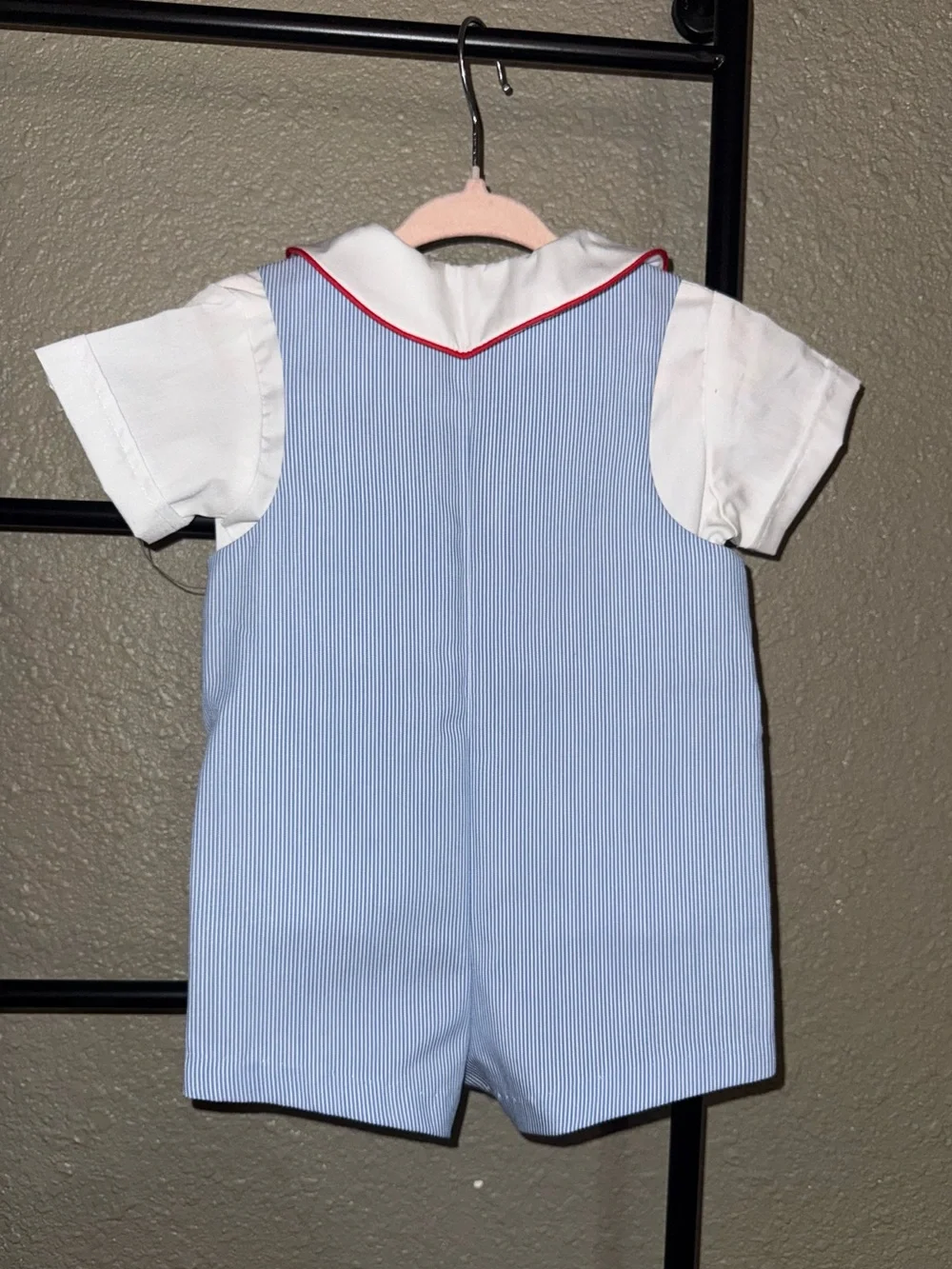 Vintage Nursery Rhyme Nautical Sailboat Shortall Romper Set 12M Made in USA